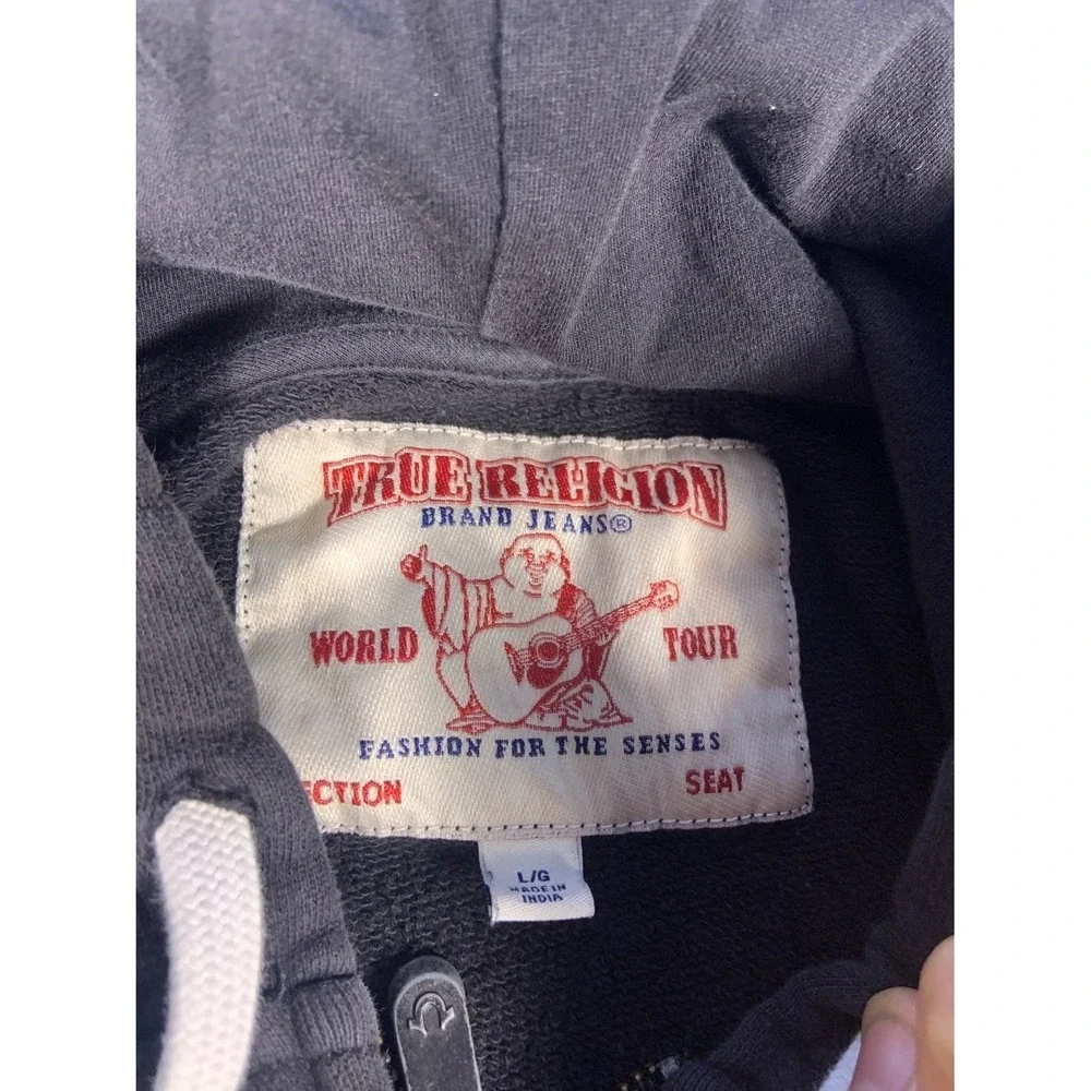 Vintage‎ True Religion Black Zip-Up Hoodie Double Sized SZ L Mens